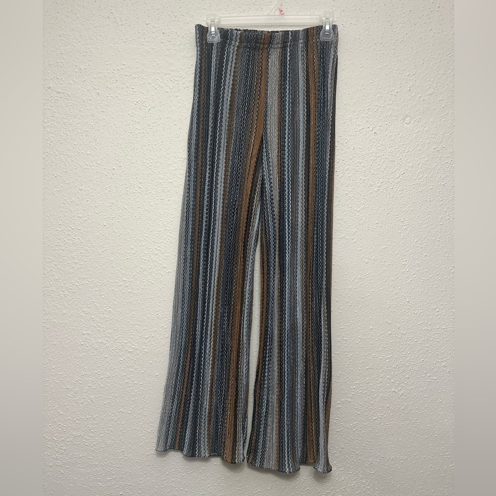 Striped Wide Leg Knit Pants in Blue and Brown